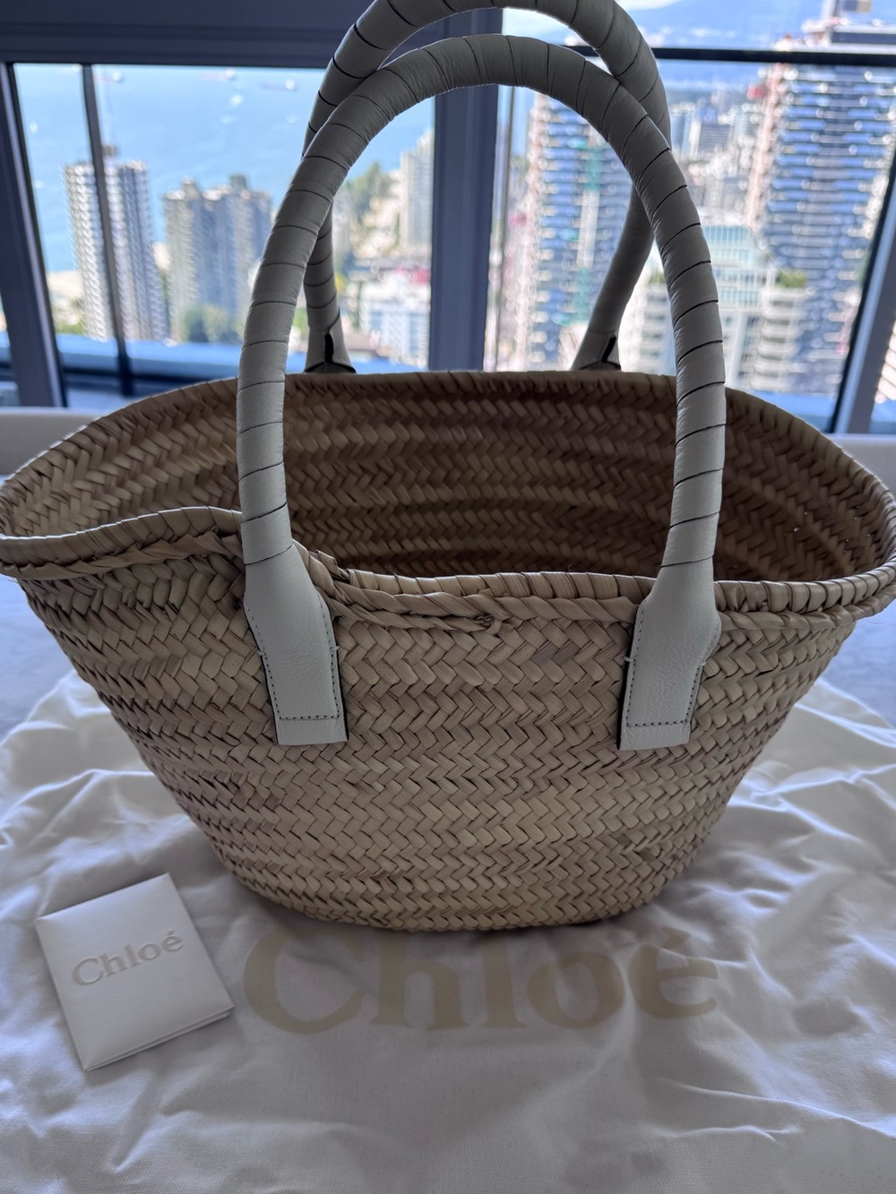 New Chloé Marcie Medium Raffia and Leather Basket Tote Bag - Picture 6 of 8